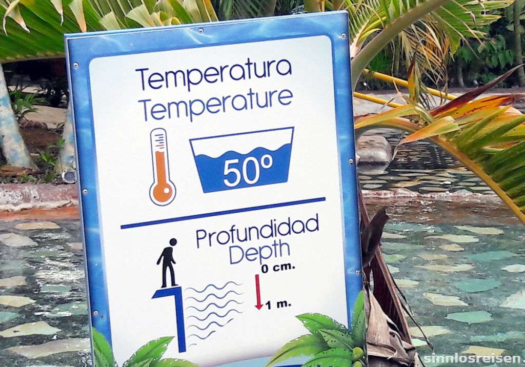Warnschild Wassertemperatur und Wassertiefe