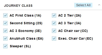 Zugklassen in Indien