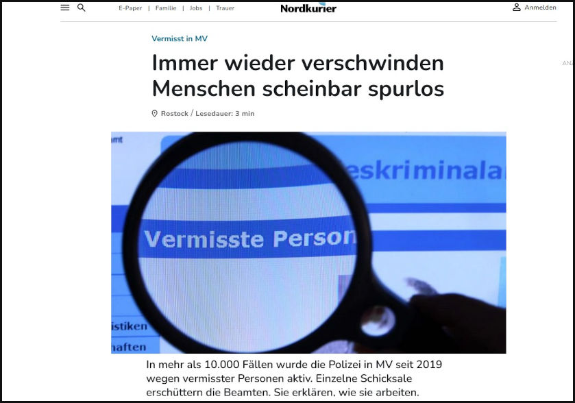 Zeitungsausschnitt vermisste Menschen