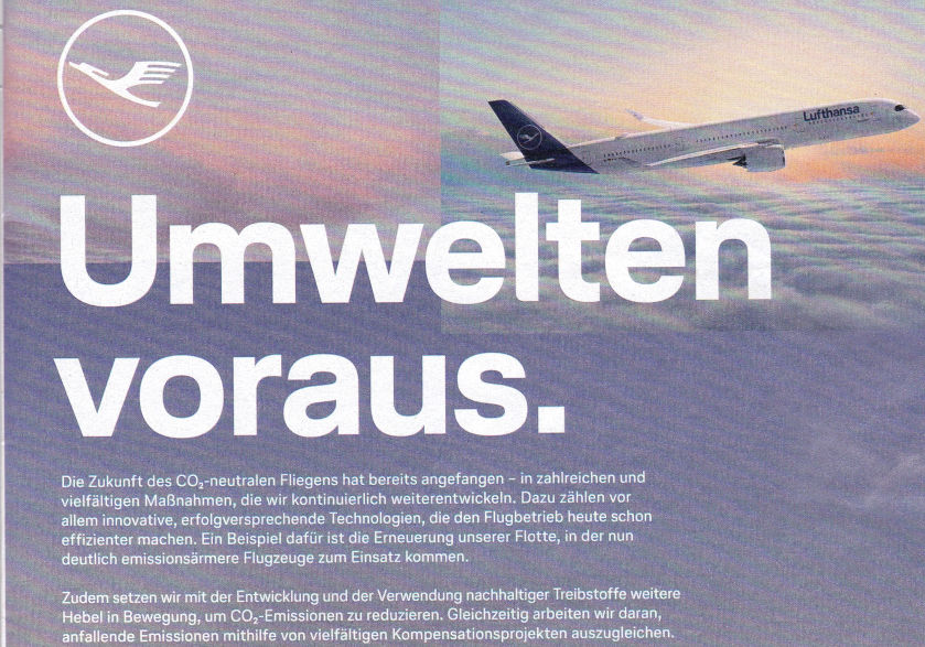 Werbung von Lufthansa mit leeren Versprechungen