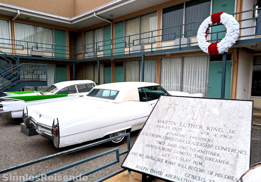 Lorraine Motel mit Gedenktafel für Martin Luther King