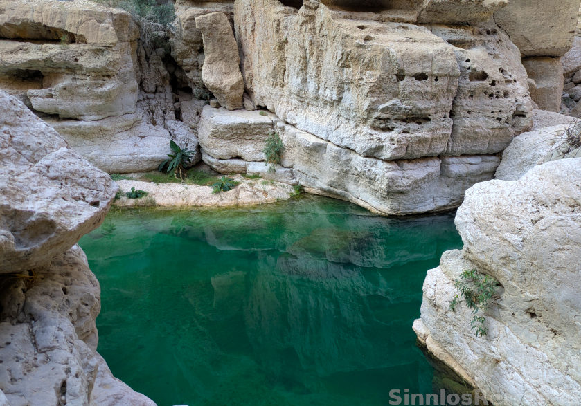 Türkisfarbener Pool im Wadi Shab